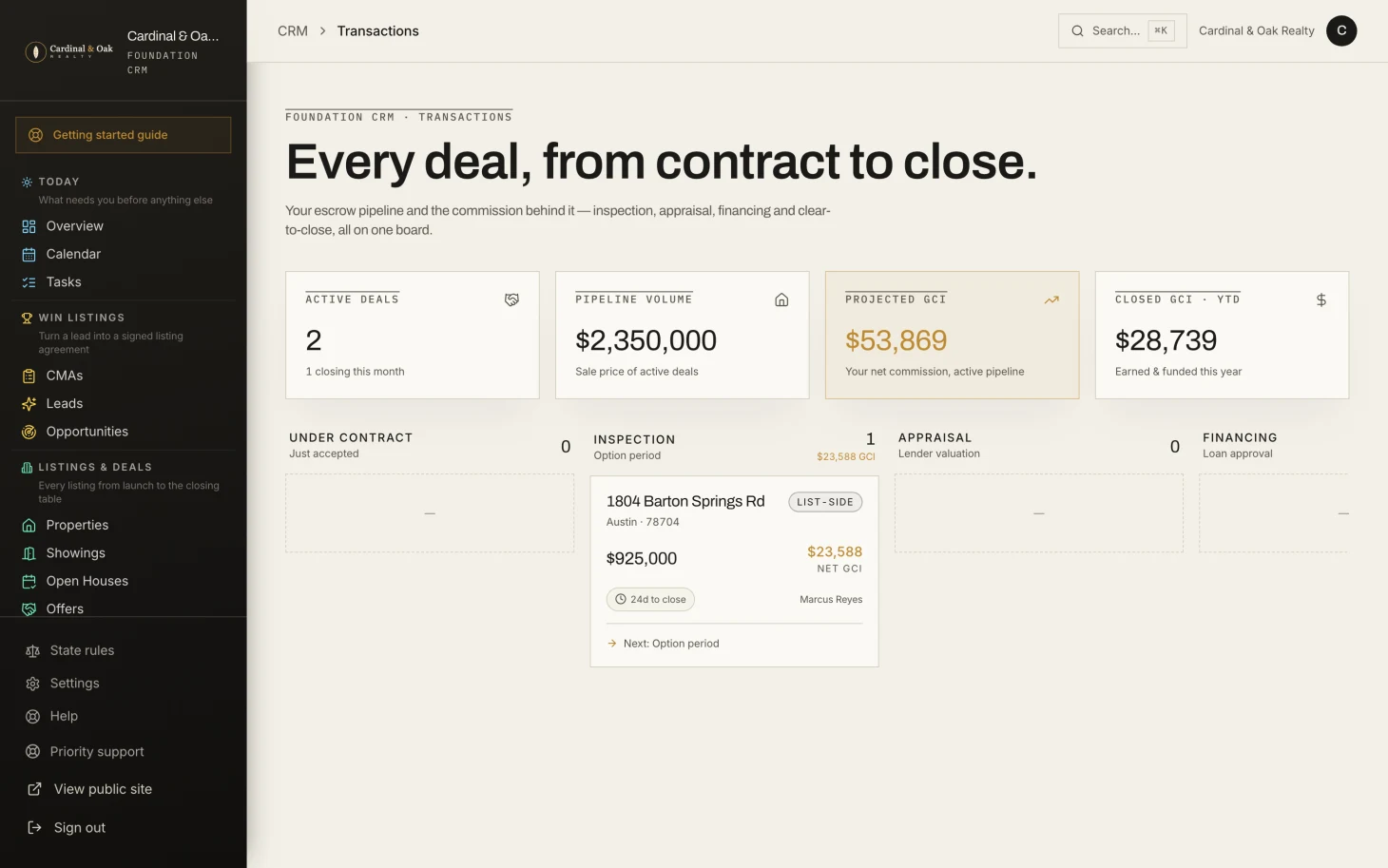 Transactions screen